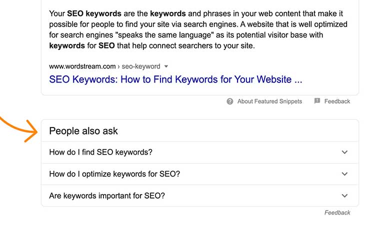 تحقیق کلمه کلیدی با استفاده از کادر people also ask در صفحه سرپ گوگل